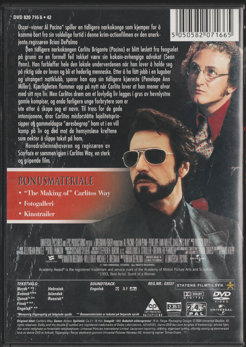 Carlito’s Way. 1993. DVD.