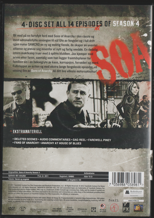 Sons of Anarchy: Season 4 (2011). DVD.