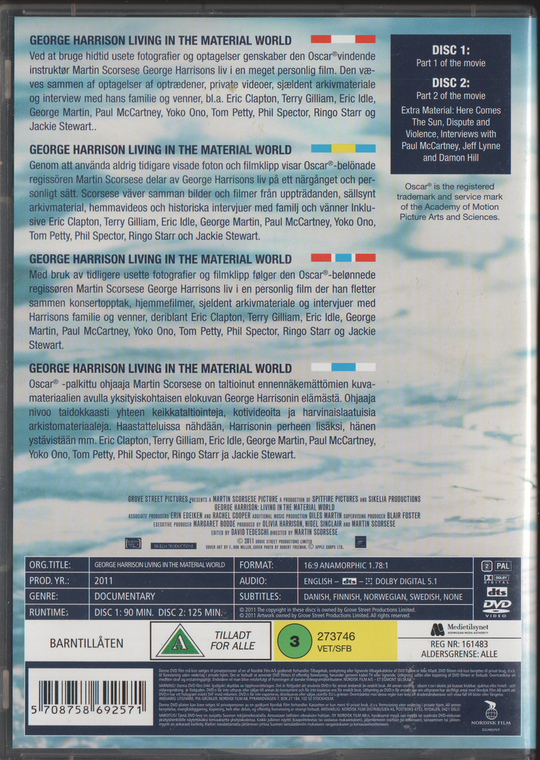 George Harrison: Living in the Material World (2011). DVD.
