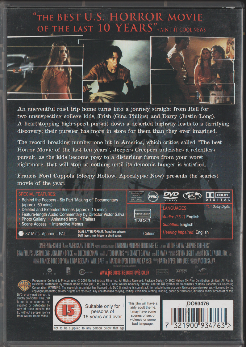 Jeepers Creepers. 2001. DVD.