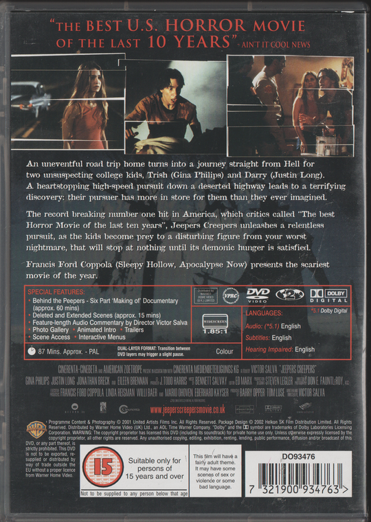 Jeepers Creepers. 2001. DVD.