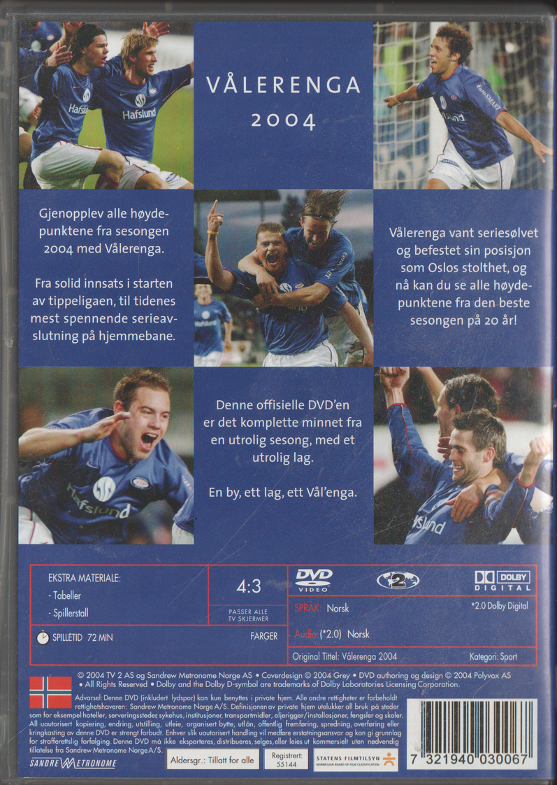 Vålerenga 2004. 2004. DVD.