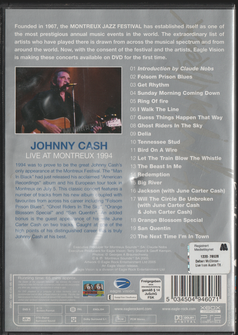 Johnny Cash – Live at Montreux 1994. 2005. DVD.
