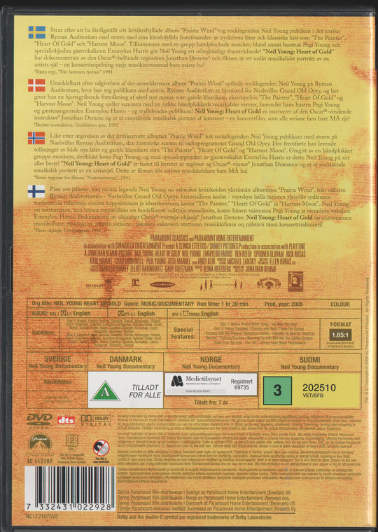 Neil Young: Heart of Gold. 2006. DVD.