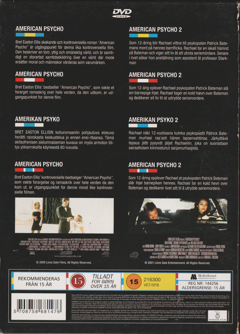 American Psycho / American Psycho 2. DVD.