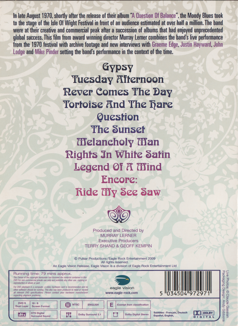 The Moody Blues: Threshold of a Dream - Live at Isle of Wight. DVD.