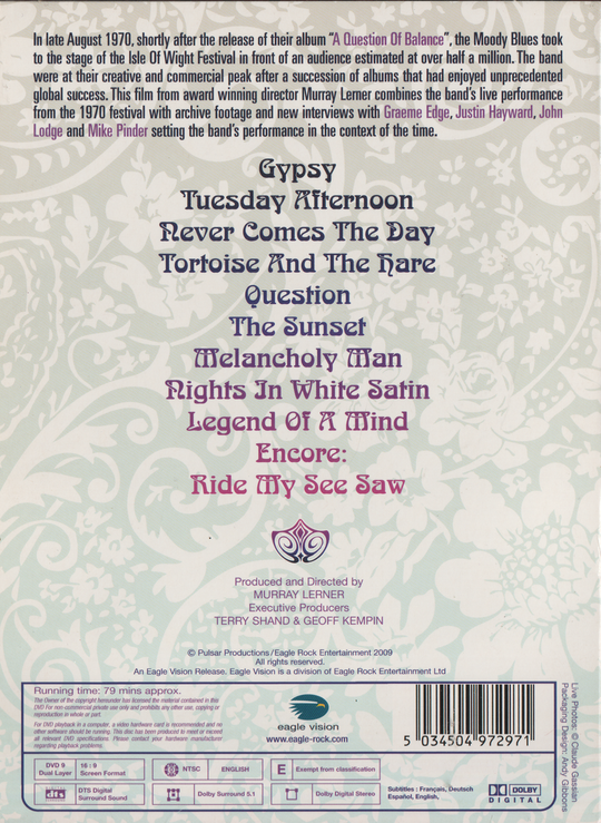 The Moody Blues: Threshold of a Dream - Live at Isle of Wight. DVD.