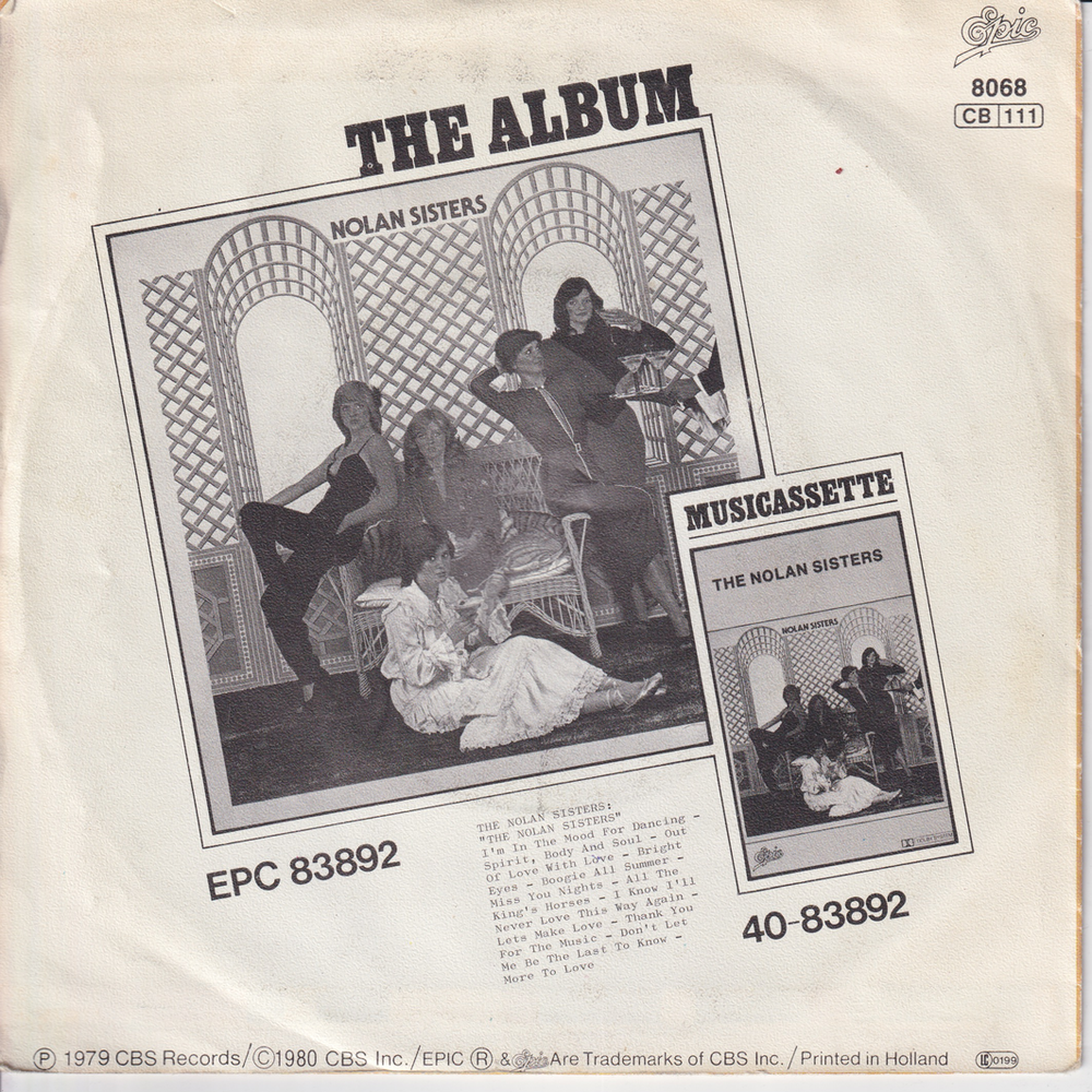 Nolan Sisters (1979) "I'm in the Mood for Dancing". EP-plate.