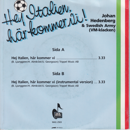 Johan Hedenberg & Swedish Army (1990) "Hej Italien, här kommer vi!". EP-plate.