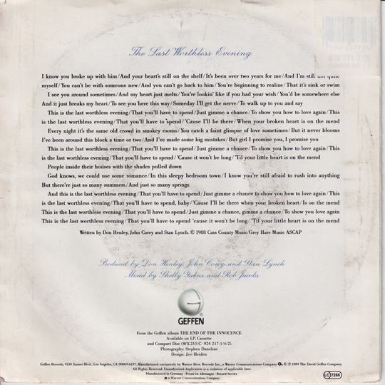 Don Henley. 1989. The Last Worthless Evening. EP-plate.
