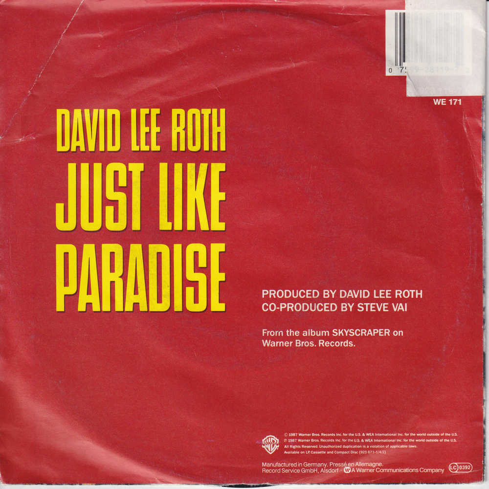David Lee Roth, 1988, Just Like Paradise. EP-plate.