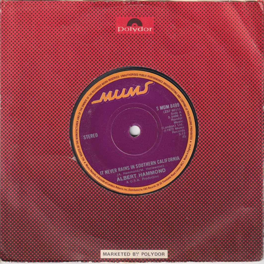 Albert Hammond, 1972, It Never Rains In Southern California. EP-plate.