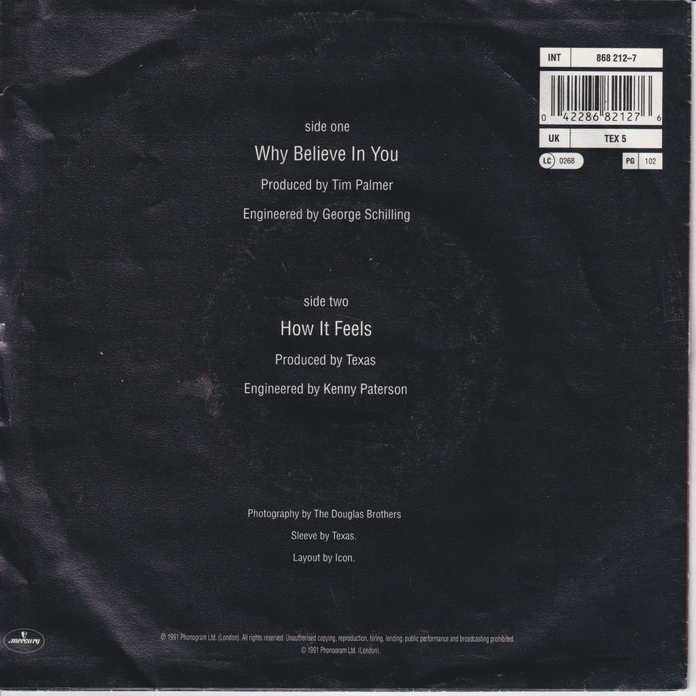 Texas (1991) - Why Believe In You. EP-plate.
