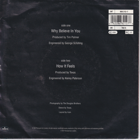 Texas (1991) - Why Believe In You. EP-plate.
