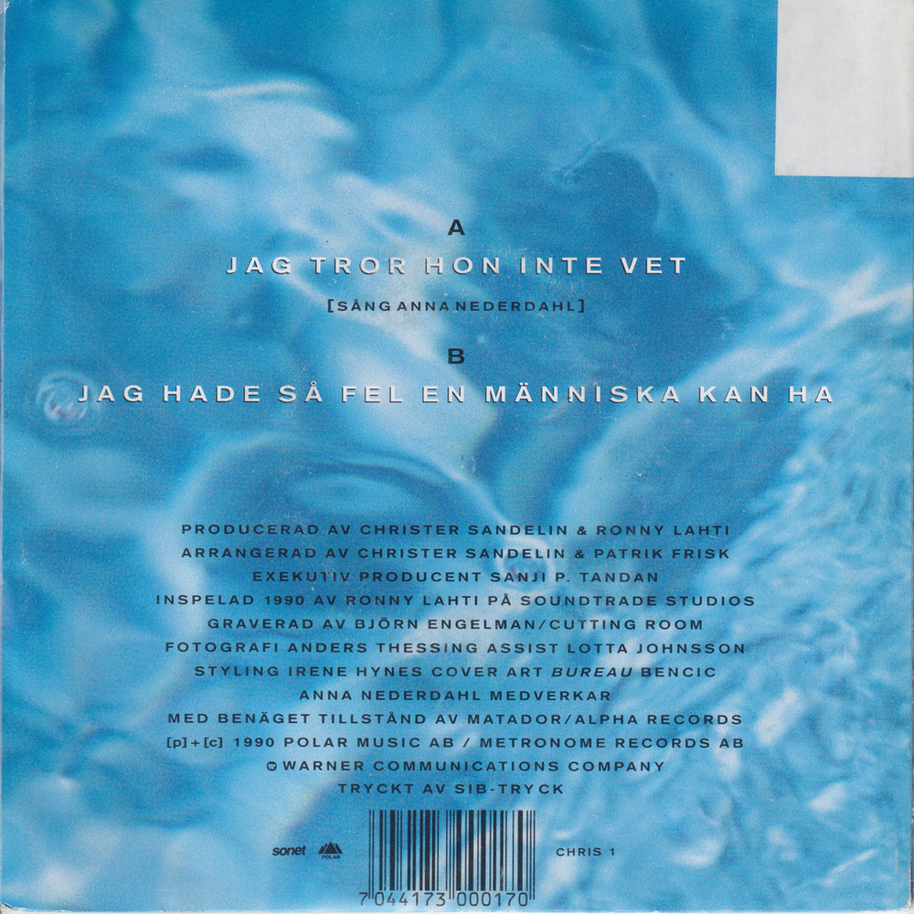 Christer Sandelin (1992) "Jag tror hon inte vet". EP-plate.