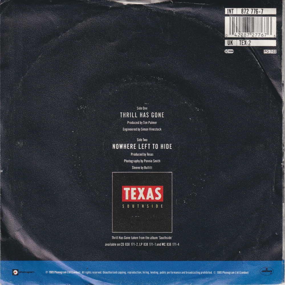 Texas (1989). Thrill Has Gone. EP-plate.