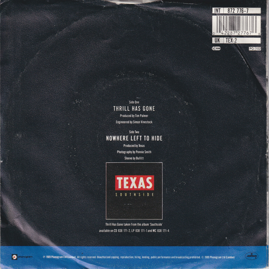 Texas (1989). Thrill Has Gone. EP-plate.