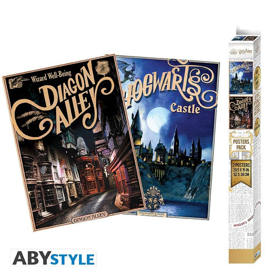HARRY POTTER - Retro Hogwarts & Diagon Alley - Set 2 posters '52x38'