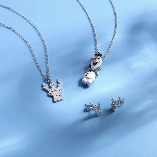FROZEN 2 - Kids Olaf & Sven Necklace 'White Gold Plated'