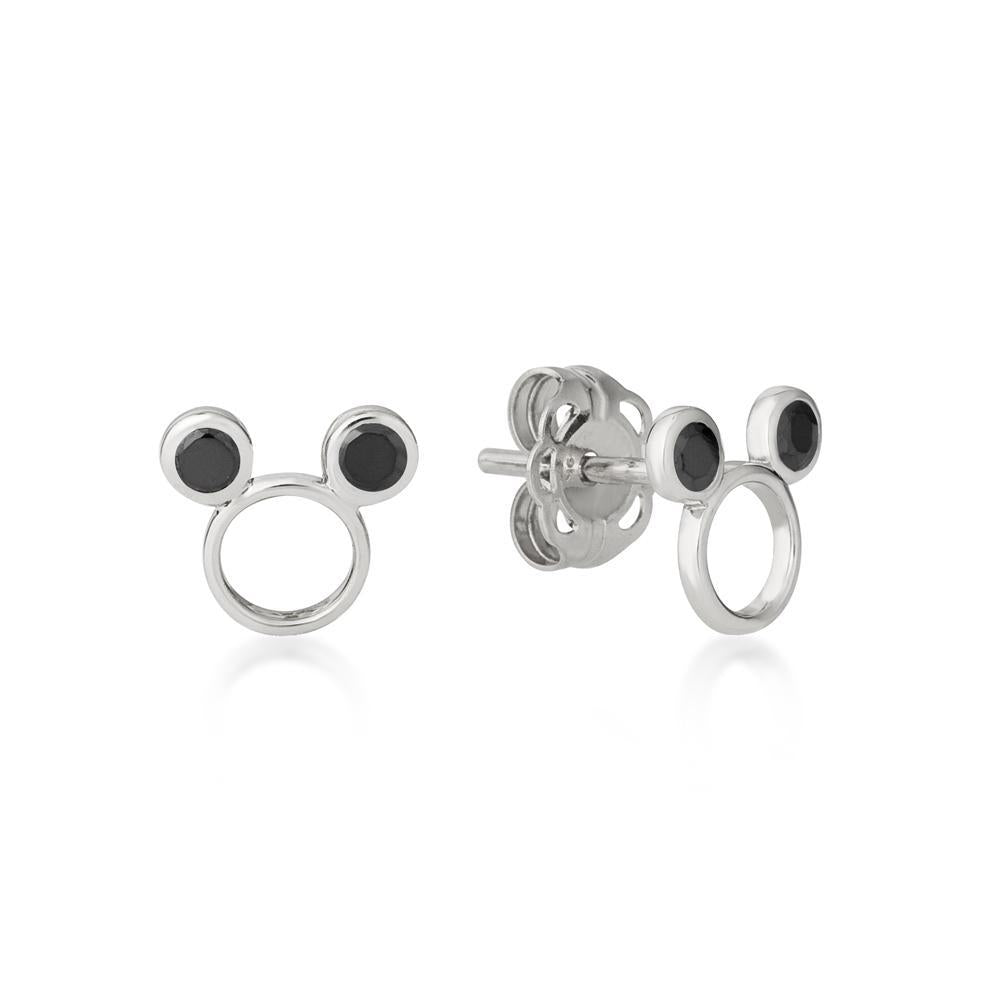 DISNEY METAL PRECIOUS - Black CZ Mickey Earrings 'Sterling Silver'