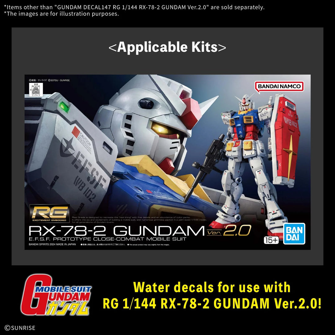 GUNDAM - Decal 147 RG 1/144 RX-78-2 Gundam Ver 2.0- Model Kit