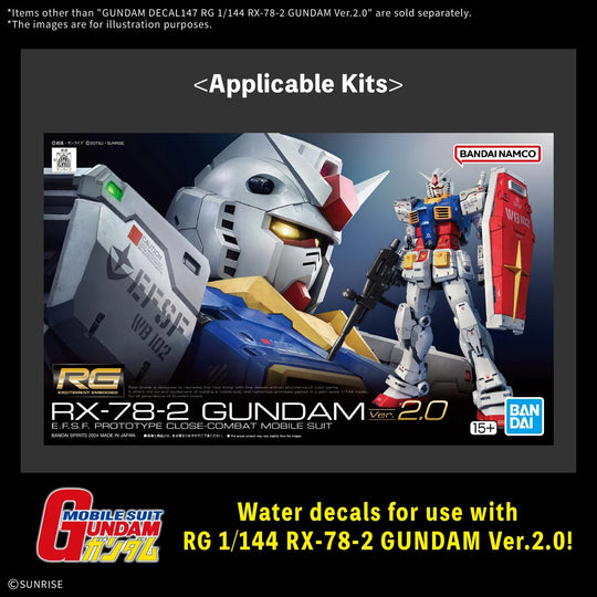 GUNDAM - Decal 147 RG 1/144 RX-78-2 Gundam Ver 2.0- Model Kit