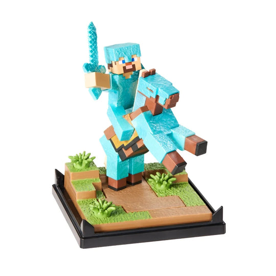 MINECRAFT -Steve "Armure en diamant" & Cheval -Fig. Diorama 17x10x10cm