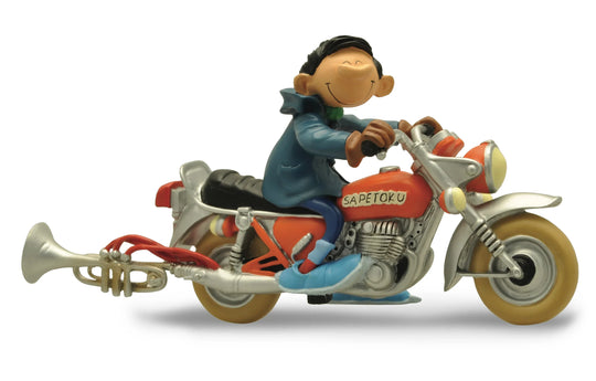 GASTON LAGAFFE - Figurine Resine - And his Sapetoku Bike - 16cm
