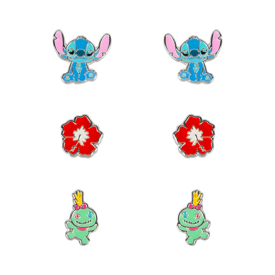 STITCH - 3 Pairs of Studs Earrings - Plated Brass