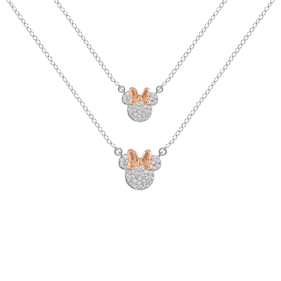 MINNIE - Mother & Daughter Set - 2 Shiny Silver Brass Plated Necklaces