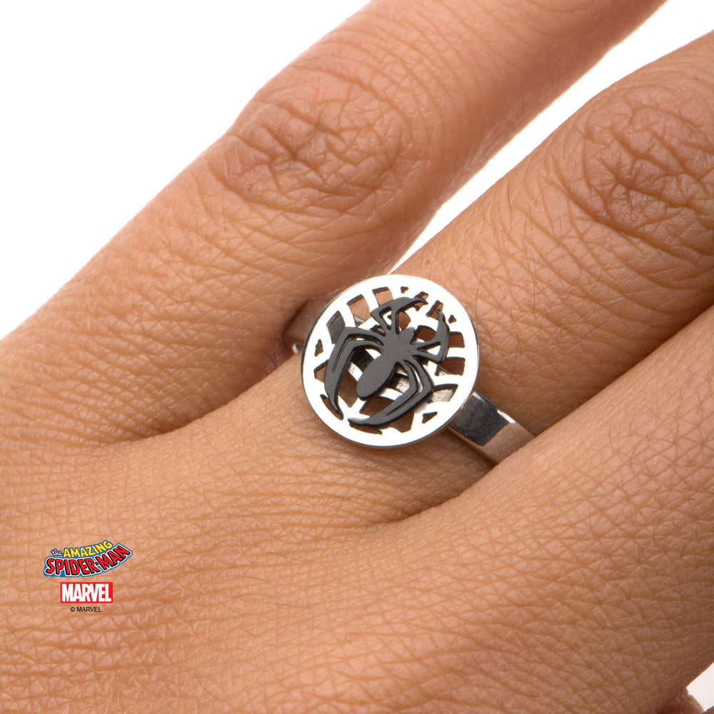 MARVEL - Women's Silver Plated Brass Spider-Man Ring - Size 6