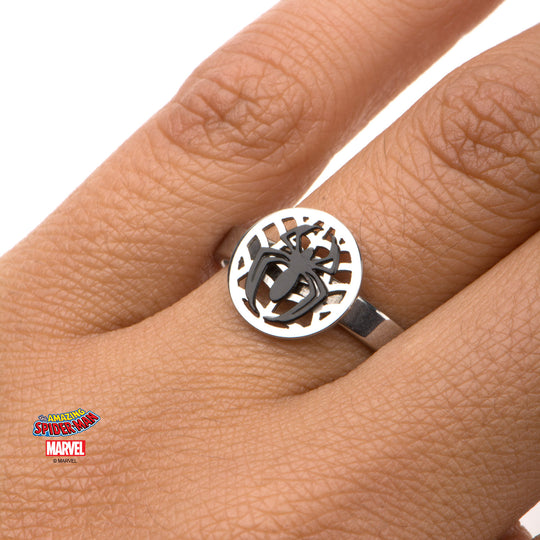 MARVEL - Women's Silver Plated Brass Spider-Man Ring - Size 6