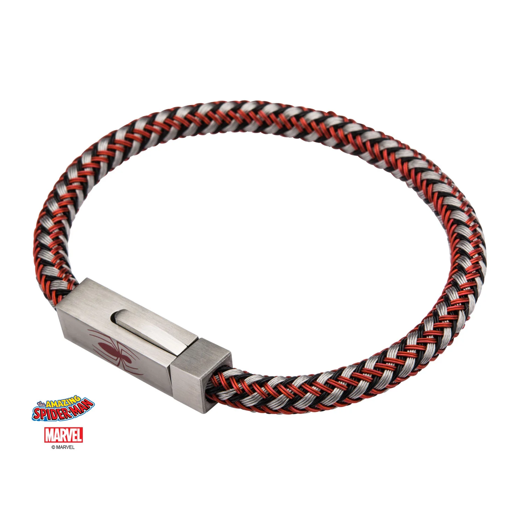 MARVEL - Stainless Steel & Woven Leather Spider-Man Bracelet