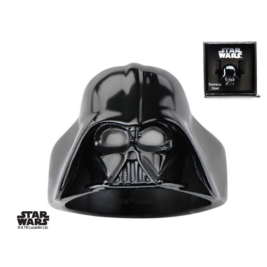 STAR WARS - Men's Stainless Steel Black 3D Darth Vader Ring - Size 12