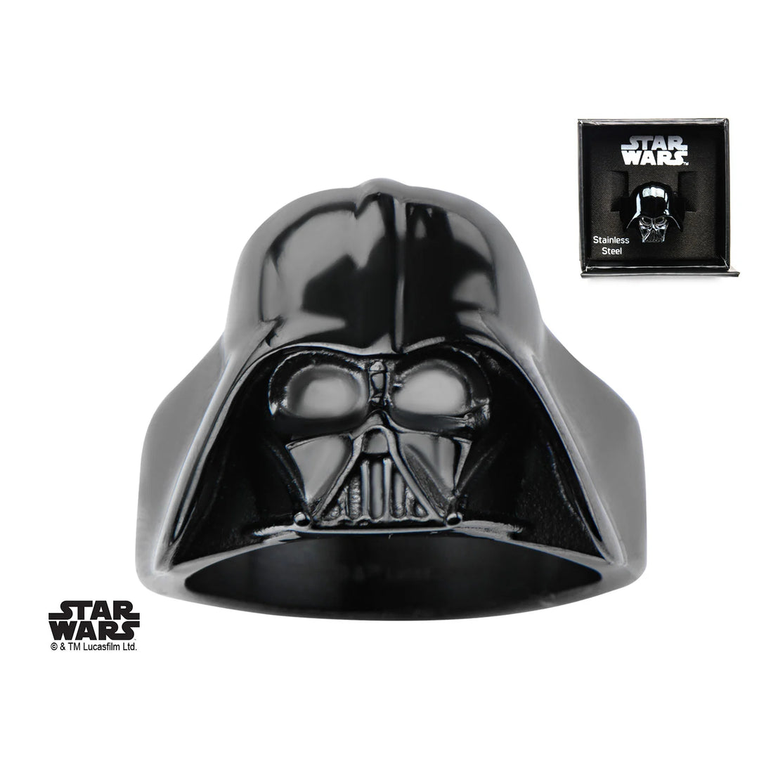 STAR WARS - Men's Stainless Steel Black 3D Darth Vader Ring - Size 11