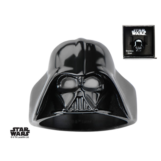 STAR WARS - Men's Stainless Steel Black 3D Darth Vader Ring - Size 10