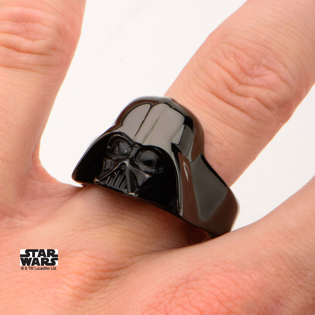 STAR WARS - Men's Stainless Steel Black 3D Darth Vader Ring - Size 12