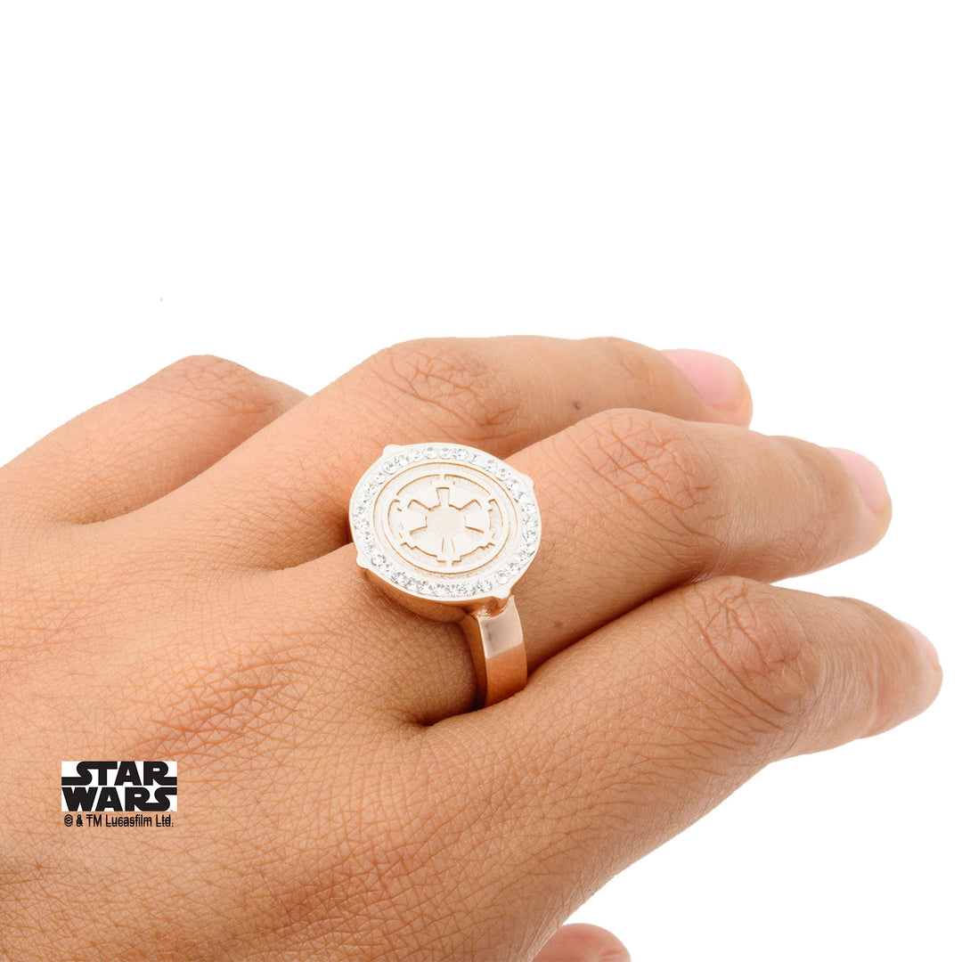 STAR WARS - Women's Stainless Steel Rose Gold Empire Symbol - Size 6