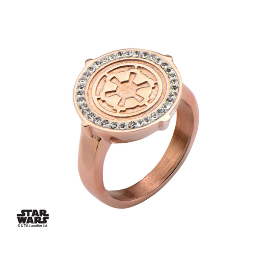 STAR WARS - Women's Stainless Steel Rose Gold Empire Symbol - Size 6