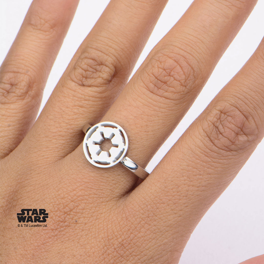 STAR WARS - Women's Stainless Steel Galatic Empire Cut Ring - Size 7