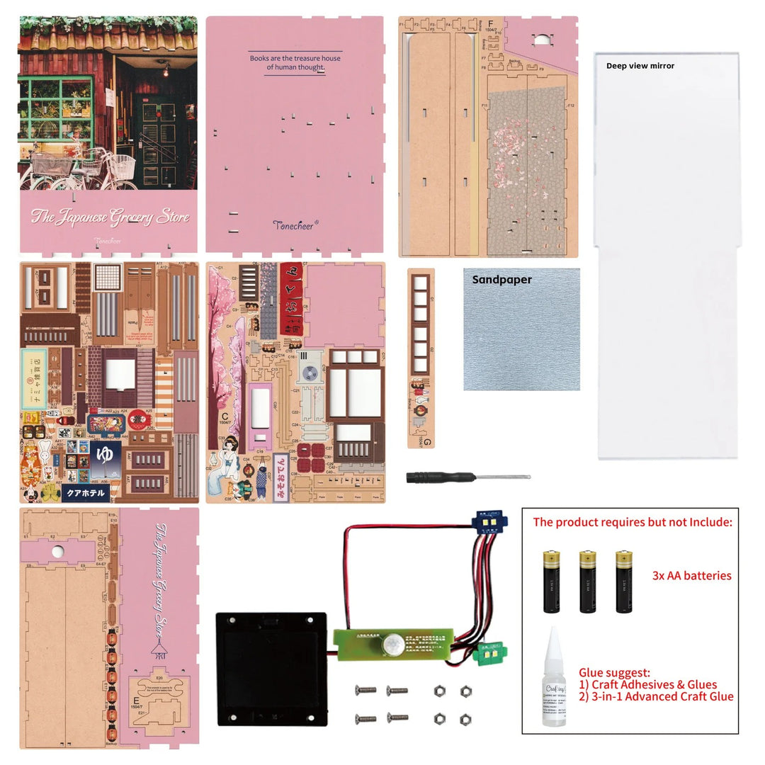 BOOK NOOK KIT - DIY- Japanese Grocery Store - 134pcs + LED Light