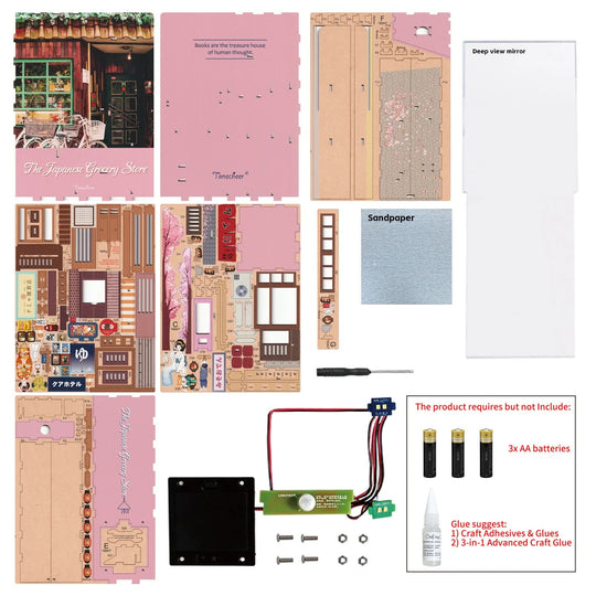 BOOK NOOK KIT - DIY- Japanese Grocery Store - 134pcs + LED Light