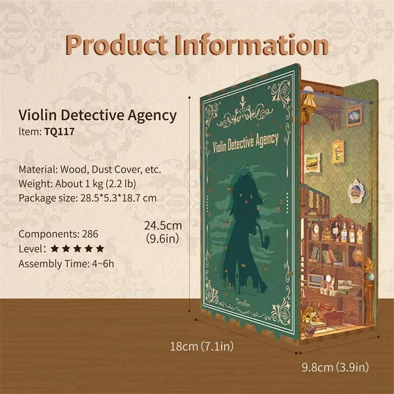 BOOK NOOK KIT - DIY- Violin Detective Agency - 286pcs + LED Light