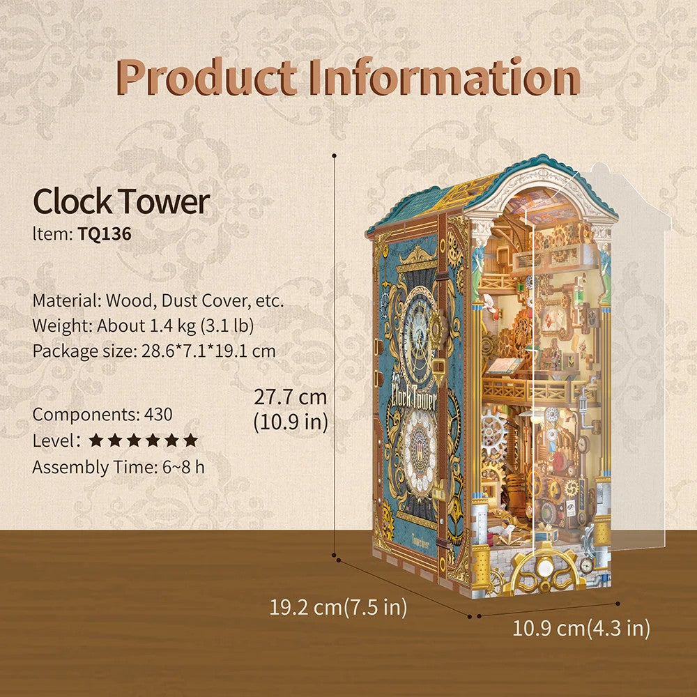 BOOK NOOK KIT - DIY- Clock Tower - 430pcs + LED Light