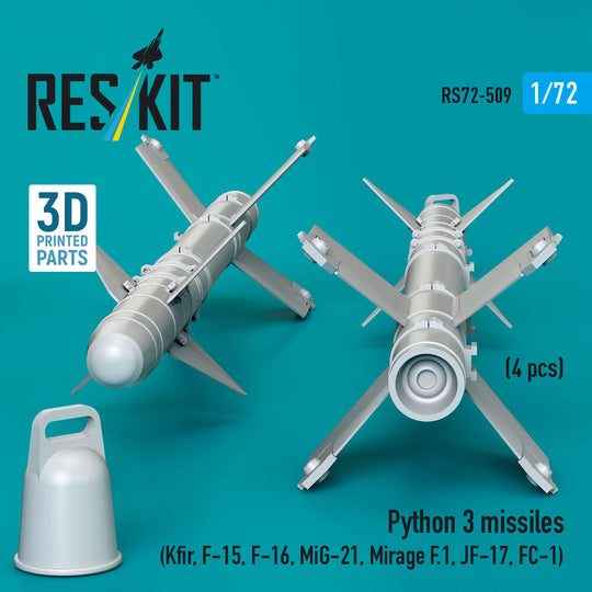 Python 3 missiles (4 pcs) (Kfir, F-15, F-16, MiG-21, Mirage F.1, JF-17, FC-1) (3D Printed)
