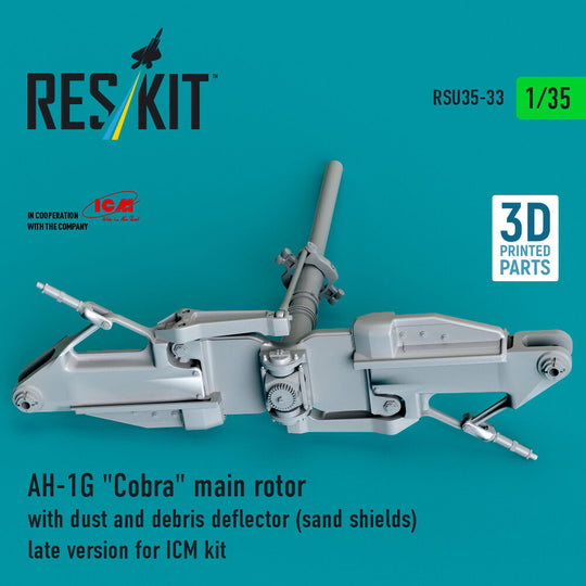 AH-1G Cobra main rotor with dust and debris deflector (sand shields) late version for ICM kit (3D Printed)