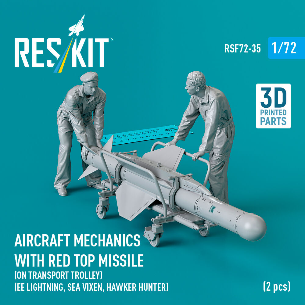 Aircraft mechanics with Red Top missile (on transport trolley) (EE Lightning, Sea Vixen, Hawker Hunter) (2 pcs) (3D Printed)