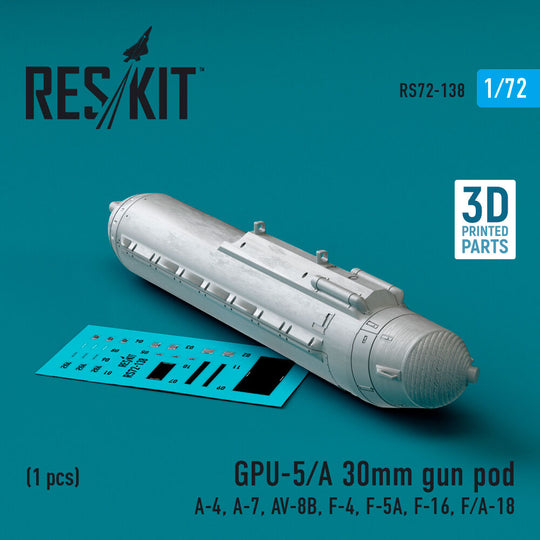 GPU-5/A 30mm gun pod (1 pcs) (A-4, A-7, AV-8B, F-4, F-5A, F-16, F/A-18) (3D Printed)