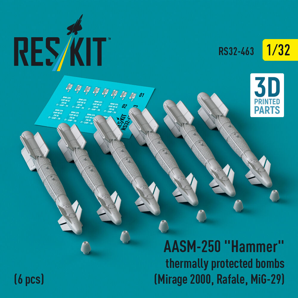 AASM-250 Hammer thermally protected bombs (6 pcs) (Mirage 2000, Rafale, MiG-29) (3D Printed)