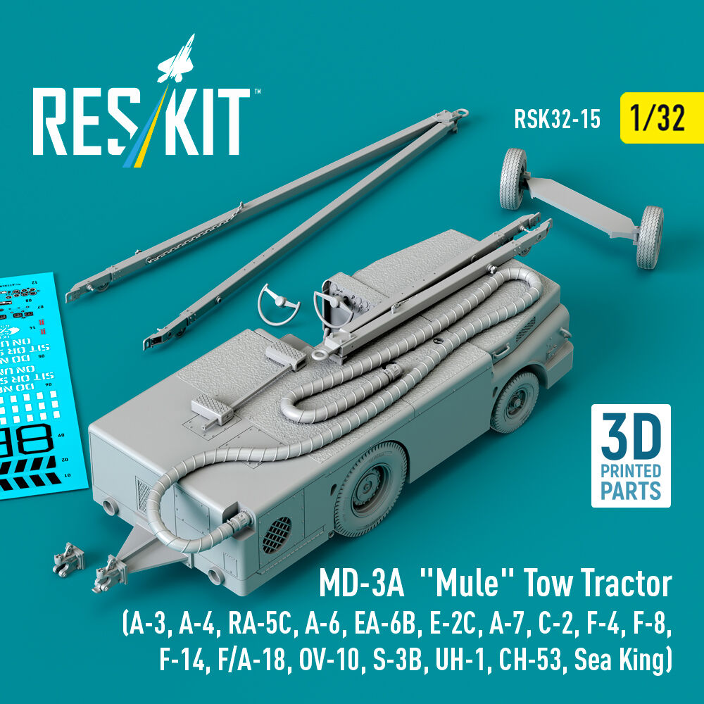 MD-3A Mule Tow Tractor (A-3, A-4, RA-5C, A-6, EA-6B, E-2C, A-7, C-2, F-4, F-8, F-14, F/A-18, OV-10, S-3B, UH-1, CH-53, Sea King) (3D Printed model kit)